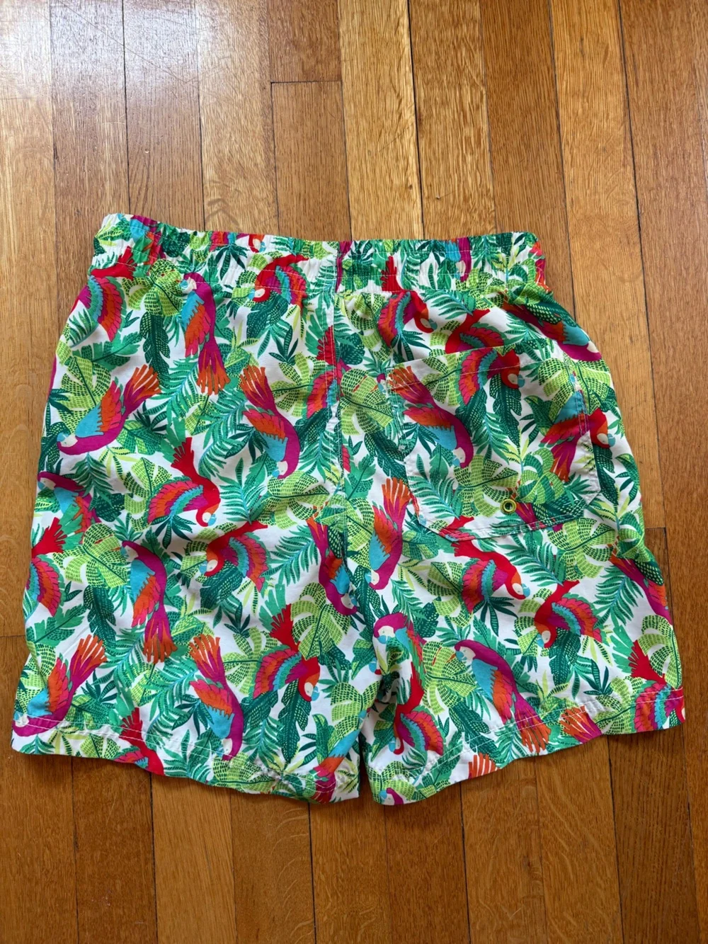 Old Navy Tropical Parrot Print Swim Trunks - Green, Red & Pink Accents